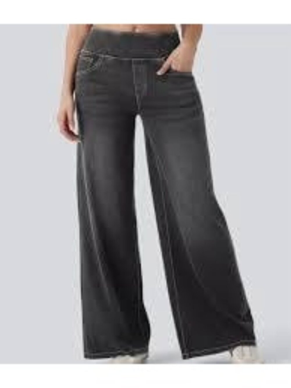 Halara Flex High Waisted Wide Leg Washed Casual Jeans Pockets XL NEW NWT Black